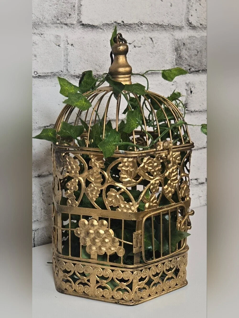 Vintage Gold Bird Cage Grapevine Filigree Cottagecore Hanging Decor